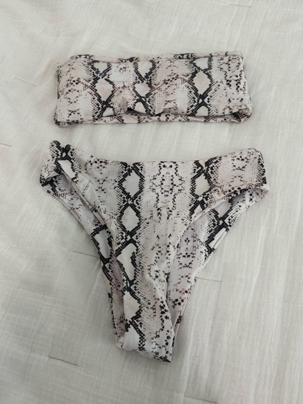 SHEIN Snake Print Bandeau Bikini Set in White and Black